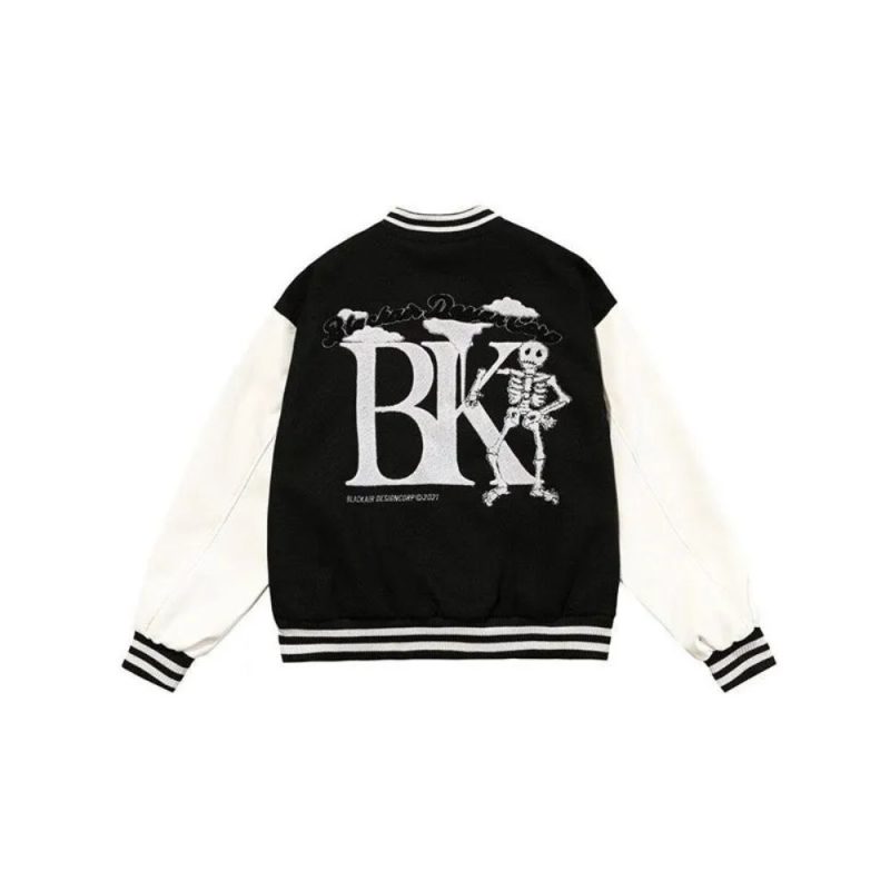 Bk Black Cotton Varsity Jacket