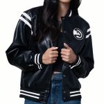 Men’s Atlanta Hawks Black Leather Varsity Jacket – NBA Fan Style