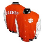 Clemson Tigers Graduate Orange and White Varsity Jacket