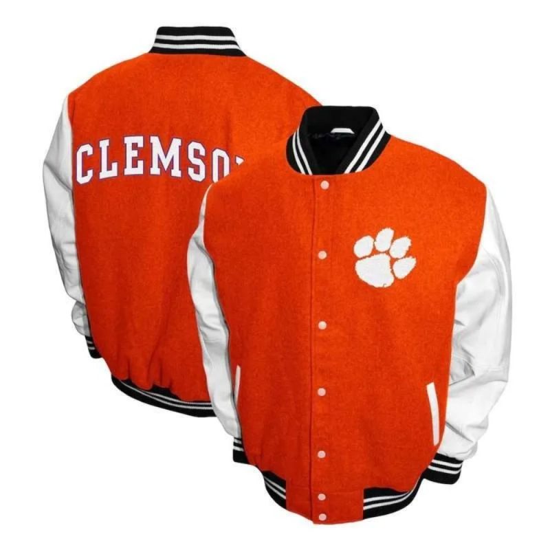 Clemson Tigers Graduate Orange and White Varsity Jacket