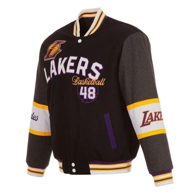 Los Angeles Lakers Black and Charcoal Varsity Wool Jacket