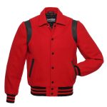 Retro Red Wool With Black Leather Varsity Jacket
