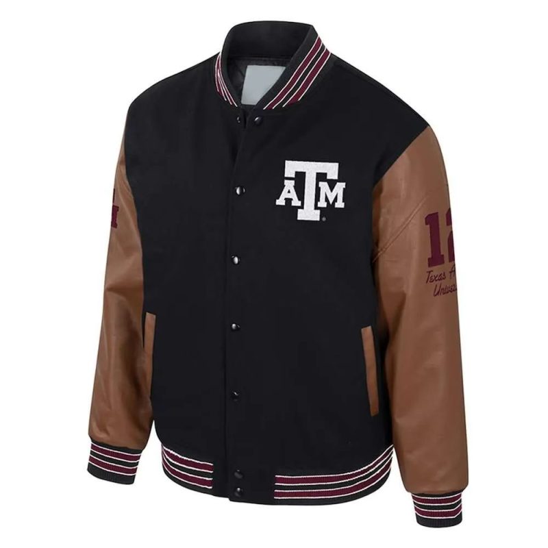 Texas A and M Aggies Black and Brown Letterman Jacket