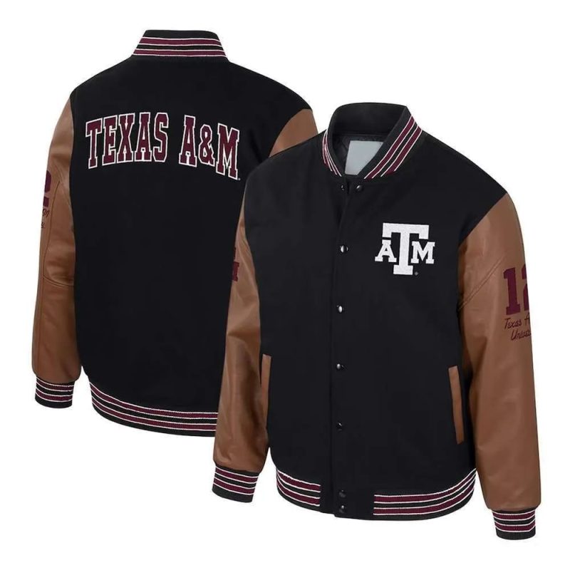 Texas A and M Aggies Black and Brown Letterman Jacket