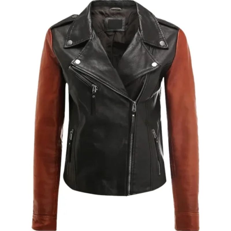 womens-black-and-brown-moto-leather-jacket (1) Women’s black and brown moto leather jacket – stylish biker-inspired design