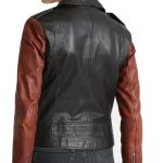 Women’s black and brown moto leather jacket – stylish biker-inspired design