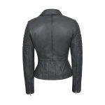 Womens Real Grey Leather Biker Jacket