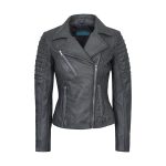 Womens Real Grey Leather Biker Jacket