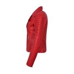 Womens Real Red Leather Biker Jacket