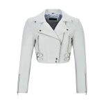 Womens White Cropped Leather Jacket