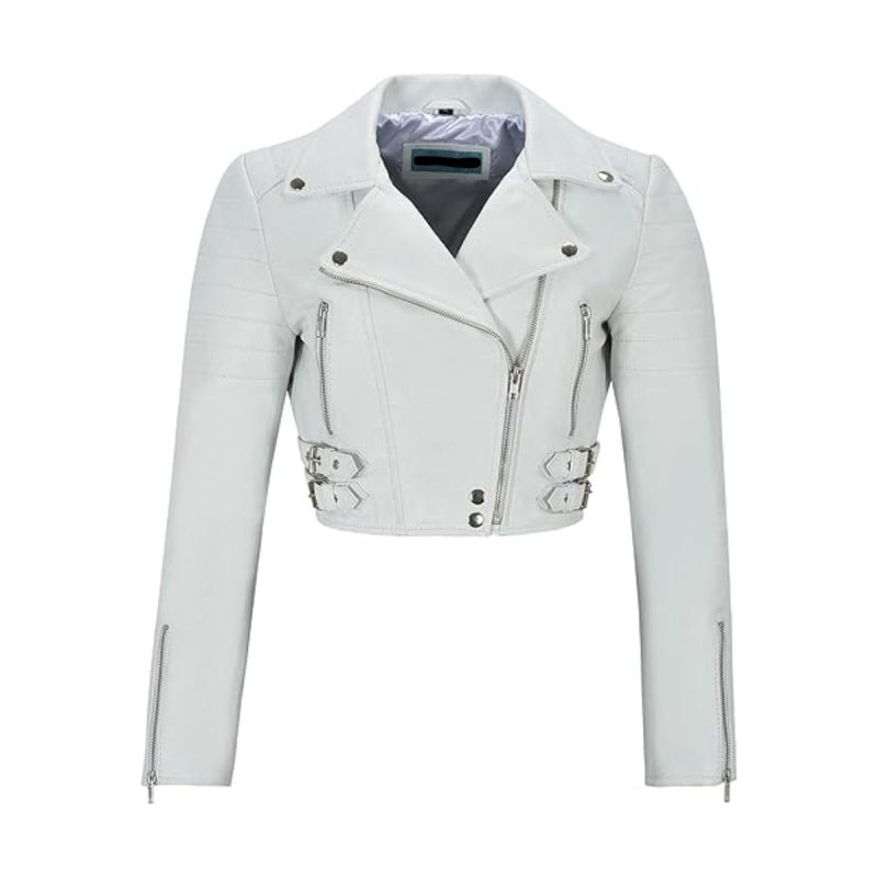 Womens White Cropped Leather Jacket