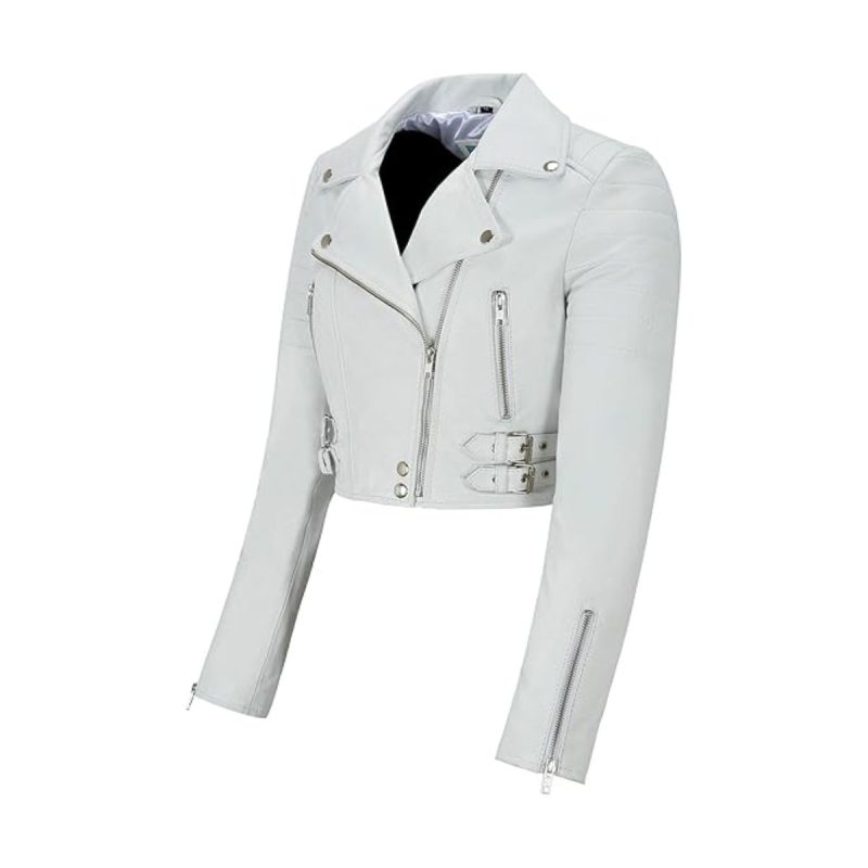 Womens White Cropped Leather Jacket
