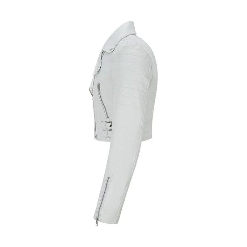 Womens White Cropped Leather Jacket