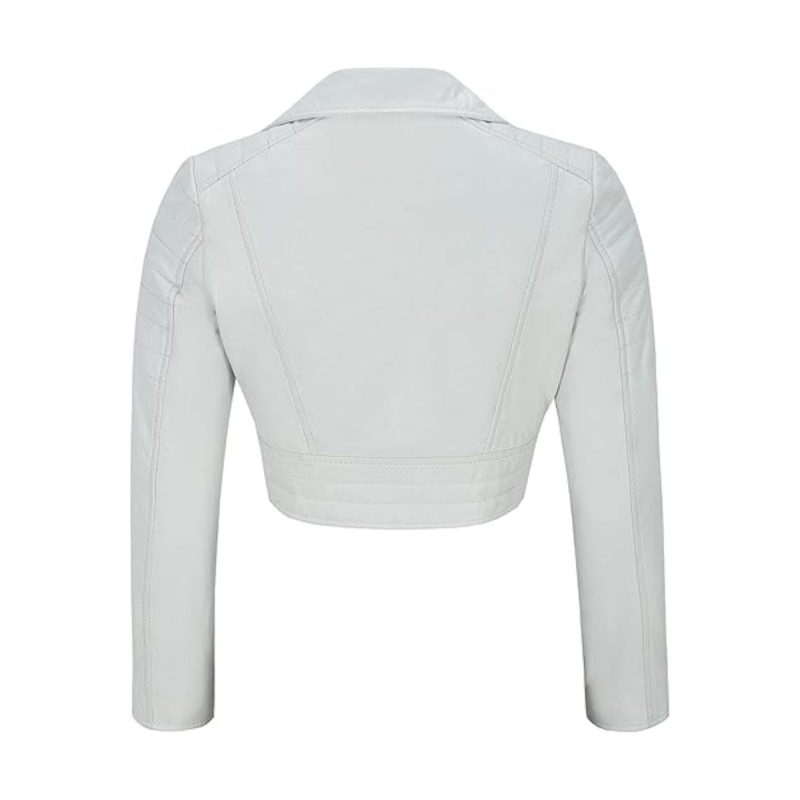 Womens White Cropped Leather Jacket